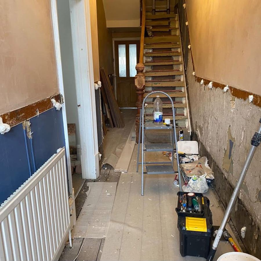 Victorian hallway stripped back mid-renovation